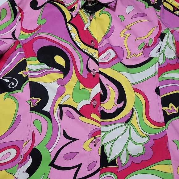 Willow Retro Groovy Funky & Floral Colorful Stretch Blouse Women's (M) - Picture 7 of 13